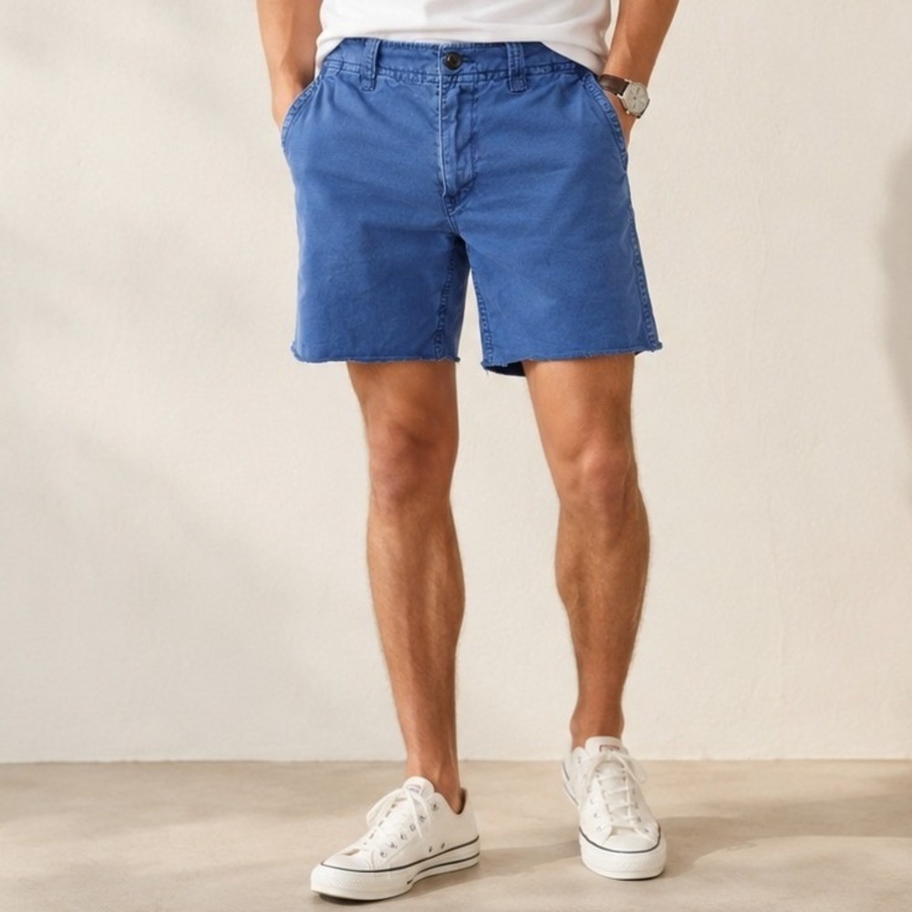 American Eagle Mens Blue Chino Shorts Raw Hem Cutoff Distressed Preppy Skater 28